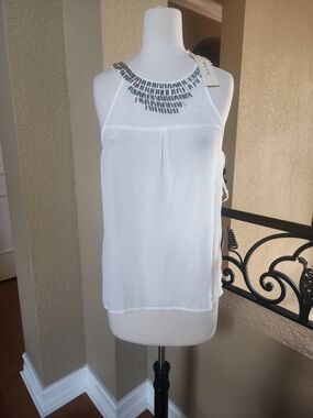 BLVD White Beaded Halter Neck Women's Tank